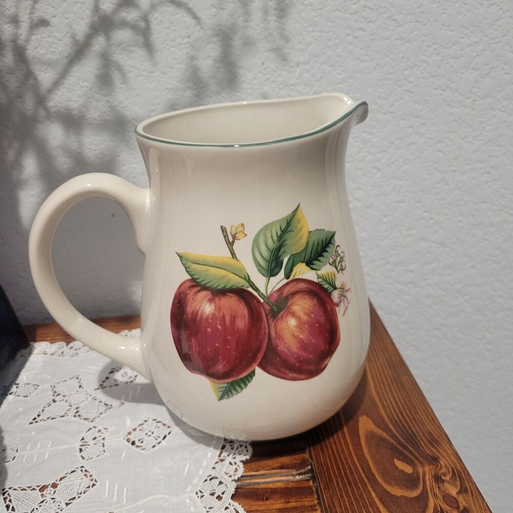 Vintage China Pearl Apples Pitcher Holds  2 Quarts 8” Tall Cottage Farm Ranch